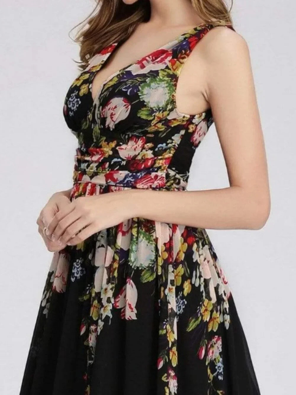 Ever Pretty floral sleeveless V-neck semi-formal maxi dress black women's size M - Picture 3 of 9